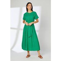 Debenhams Women's Green Tie Waist Pleated Skirt Midi Dress | Size: 20