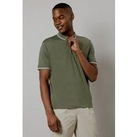 Mens Khaki Fine Tipping Zip Polo Shirt - Xxl