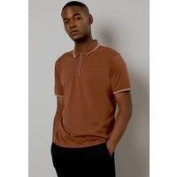 Mens Rust Fine Tipping Zip Polo Shirt - Xl