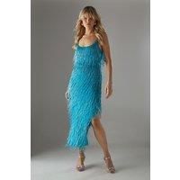 Hand Embellished Sequin Tassel Midi Dress