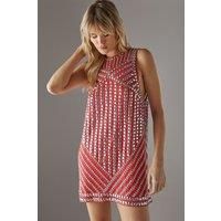 Hand Embellished Sequin Stud Drop Armhole Vest Mini Dress