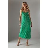 WAREHOUSE Hand Embellished Sequin Swirl Strappy Back Cowl Bias Midi Dress, 10, Green