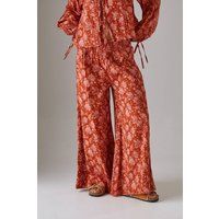 Warehouse Women's Cheesecloth Shirred Waist Wide Leg Trousers in Floral | Size: 6