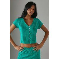 Warehouse Women's Cotton Dobby Trim Insert Boho Skirt in Green | Size: 14