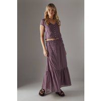 Warehouse Women's Cotton Dobby Trim Insert Boho Skirt in Mauve | Size: 10