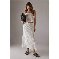 Warehouse Women's Tablecloth Crochet Column Maxi Skirt in Ivory | Size: 10