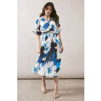 Floral Pleated Buckle Chiffon Midi Dress