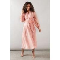Womens Textured Organza Midi Shirt Dress
