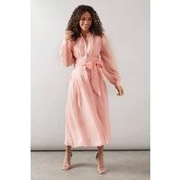 Wallis Women's Textured Organza Midi Shirt Dress in Pink | Size: 20
