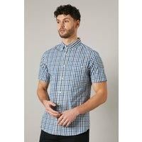 Debenhams Men's Blue Box Check Short Sleeve Shirt | Size: Large