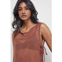 Warehouse Women's Chiffon Tie Side Asymmetric Top in Chocolate | Size: 14