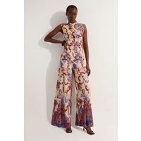 Petite Premium Viscose Linen Paisley Border Print Woven Jumpsuit