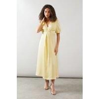 Satin Puff Sleeve Button Midaxi Dress