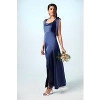 Petite Satin Tie Shoulder Midi Bridesmaids Dress