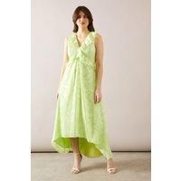 Floral Jacquard Ruffle Hi-Low Midi Dress