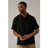Mens Black Jacquard Textured Short Sleeve Shirt - L