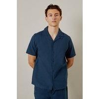 Mens Navy Marl Textured Revere Short Sleeve Shirt - Xxl