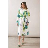 Premium Floral Belted Shirt Dress