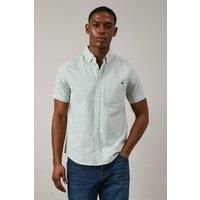 Debenhams Men's Green Oxford Stripe Short Sleeve Shirt | Size: Small