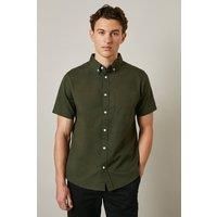 Debenhams Men's Khaki Textured Short Sleeve Shirt | Size: Small