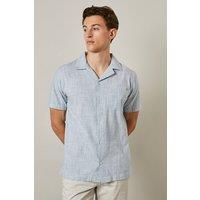 Debenhams Men's Light Blue Textured Revere Short Sleeve Shirt | Size: XL