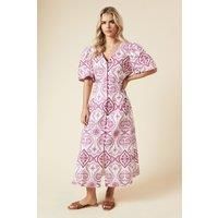 Petite Cutwork Button Front Midi Dress
