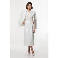 Compact Stetch Contrast Waistband Pencil Midi Skirt