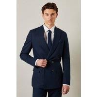 Navy Linen Double Breasted Suit Jacket