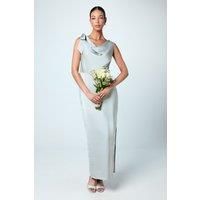 Cowl Detail Tie Shoulder Column Satin Bridesmaids Dress
