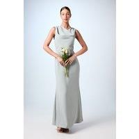 Twist Detail Cowl Neck Satin Bridesmaids Dress