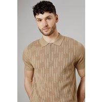 Mens Stone Neo Textured Knitted Polo - L