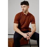 Mens Rust Diamond Knitted Shirt - L