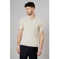 Mens Off White Cable Knitted Polo - S
