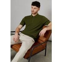 Mens Khaki Textured Knitted Polo - Xxl