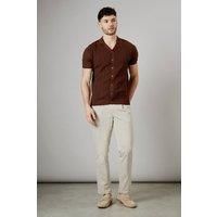 Mens Chocolate Revere Collar Cable Knitted Shirt - Xl