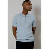 Mens Light Blue Textured Stripe Knitted Polo - M
