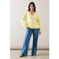 Womens Petite Broderie Button Blouse