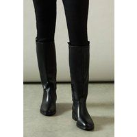 Wallis Womens Knee High Boots Black Faux Leather Block Heel Closed Toe Stylish