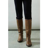 Wallis Womens Knee High Boots Taupe Faux Leather Block Heel Closed Toe Stylish