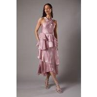 Cross Neck Tiered Ruffle Dress