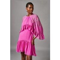 Volume Ruffle Embellished Mini Dress