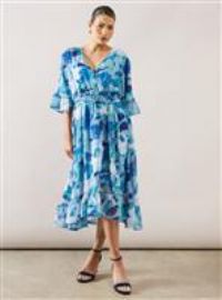 Floral Drop Hem Frill Midi Dress
