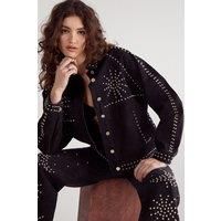 NastyGal Women's Western Studded Denim Jacket in Black | Size: 8