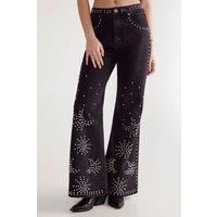 NastyGal Women's Western Studded Flare Jean in Black | Size: 12