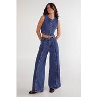 Button Front Wide Leg Jean
