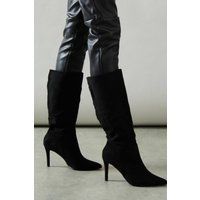 Wallis Womens Knee High Boots Black Faux Suede Stiletto Heel Versatile Style