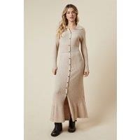 Pointelle Waist Detail Button Down Knitted Midi Dress