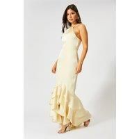 Satin Frill Hem Hater Neck Maxi Dress