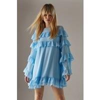 Chiffon Ruffle Flared Sleeve Mini Smock Dress