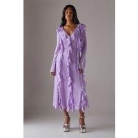 Premium Chiffon Ruffle Tie Cuff Maxi Dress